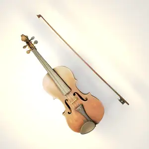 3D rendering of a classical wooden violin and bow on a soft gradient background
